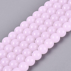 Бледно-Розовый Стеклянные бусины, имитация нефрита , круглые, розовый жемчуг, 6~6.5 мм, отверстие : 1.4 мм, около 67~70 шт / нитка, 14.76 дюйм ~ 15.16 дюйм (37.5~38.5 см)