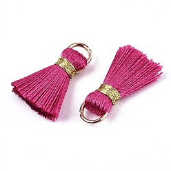 Medium Violet Red Handmade Polycotton(Polyester Cotton) Tassel Decorations, Pendant Decorations, with Golden Iron Loops, Medium Violet Red, 17~21x10x5mm, Jump Ring: 6x0.7mm, Inner Diameter: 4.6mm