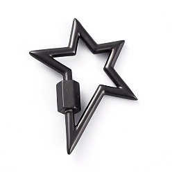 Черный Цвет Металла Латунные подвески с карабином, для изготовления ожерелий, долговечный, матовый стиль, звезда, металлический черный , 29x24.1x2 мм