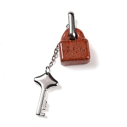 Red Jasper Natural Red Jasper Pendants, with Stainless Steel Color Tone 304 Stainless Steel Key & Chain, 49x12.5x7.5mm, Hole: 9.5x3.5mm, Lock: 15.5x12x6.5mm, Key: 18x10x2.5mm
