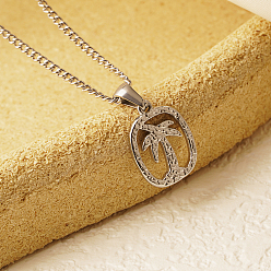 Нержавеющая Сталь Цвет Не тускнеющие стильные 304 ожерелья с подвеской из нержавеющей стали с кокосовой пальмой для повседневной носки у женщин, цвет нержавеющей стали, 17.72 дюйм (45 см)