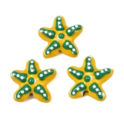 Gold Handmade Porcelain Beads, Hand Painted, Famille Rose Porcelain, Starfish with Polka Dot, Gold, 17.5x17.5x6mm, Hole: 1.8mm