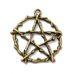 Antique Bronze Alloy Pendant, Round with Star Pattern, Antique Bronze, 28x26x3mm, Hole: 2mm