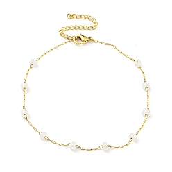 White Jade Natural White Jade Column Beaded Anklet with Vacuum Plating Golden 304 Stainless Steel Chains for Women, 8-3/4~8-7/8 inch(22.1~22.4cm)
