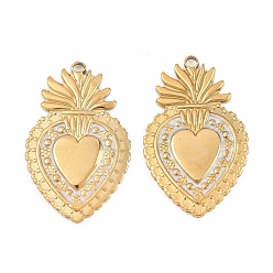 Белый 304 нержавеющей стальной эмали подвески, подвеска в виде пылающего сердца, реальный 18 k позолоченный, ионное покрытие (ip), долговечный, белые, 30x19x1.8 мм, отверстие : 1.8 мм