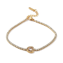 Сердце Браслет с фианитами, с вакуумным покрытием PVD золотистого цвета 304 нержавеющая сталь стразы чашки цепи, сердце, 7-3/8 дюйм (18.6 см), Кулон : 10x9.5 мм