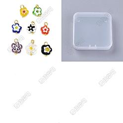 Golden 80Pcs Handmade Millefiori Glass Charms, Flower, with Brass Loop, Golden, 10~12x7~9x3~3.5mm, Hole: 1.8~2mm