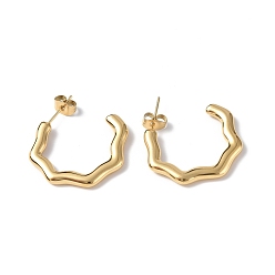 Golden Ion Plating(IP) 304 Stainless Steel Wave Stud Earrings, Half Hoop Earrings for Women, Golden, 26x26x2.8mm, Pin: 0.8mm