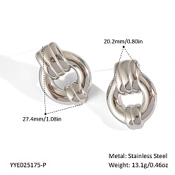 Серебро 304 полоска из нержавеющей стали с серьгами-кольцами, серебряные, 27.4x20.2 мм