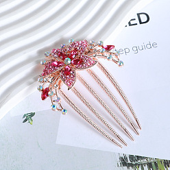4# Deep Pink 9cm Flower Hairpin Vintage Luxury Hair Accessories for Women with Rhinestone Flower Bun Pins, Metal Hair Clips and Combs in Gold