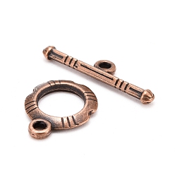 Red Copper Tibetan Style Alloy Toggle Clasps, Red Copper, Lead Free and Cadmium Free and Nickel Free, 14.5x12mm, 22x5, Hole: 2mm
