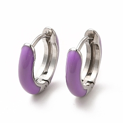 Orchid Enamel Hoop Earrings, Stainless Steel Color 316 Surgical Stainless Steel Jewelry for Women, Orchid, 13x14x3mm, Pin: 1mm