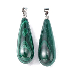 Green Gemstone Pendants, Natural Malachite, Grade A, teardrop, Green, 34~37x10mm, Hole: 3.5mm