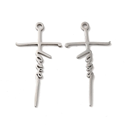 Нержавеющая Сталь Цвет Не тускнеющие 304 подвески из нержавеющей стали, крест со словом любовный оберег, цвет нержавеющей стали, 39.5x20x1 мм, отверстие : 2 мм