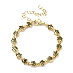 Темно-оливково-зеленый Браслеты-цепочки из латуни с инкрустацией кубическим цирконием в форме звезды для женщин, стойки покрытие, без кадмия и без свинца, долговечный, золотые, темно-оливковый зеленый, 5.91 дюйм (15 см)