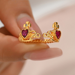 Золотой Модное латунное кольцо-манжета с кубическим цирконием, кольцо с открытым сердцем для женщин, золотые