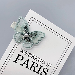 Pale Turquoise Butterfly Organza Alligator Hair Clips, with Metal Hair Clips, for Girls, Pale Turquoise, 50x40mm