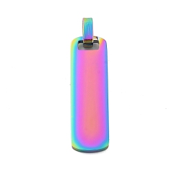 Rainbow Color Ion Plating(IP) Rectangle 304 Stainless Steel Stamping Blank Tag Pendants, Smooth Surface, Rainbow Color, 36x11x2mm, Hole: 6x3mm