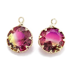Colorful Two Tone Transparent Glass Pendants, with Golden Plated Brass Settings, Faceted, Diamond, Colorful, 16.5x12.5x6.5mm, Hole: 1.8mm