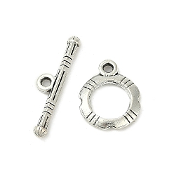 Античное Серебро Сплавочные застежка тоггл тибетского стиля, античное серебро, без свинца, без кадмия и без никеля, размер: кольцо: 14.5x12 мм, бар: 22x3, отверстие : 2 мм.