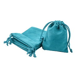 Turquoise Moyen Pochettes d'emballage en velours rectangle, sacs à cordonnet, pour emballage cadeau, turquoise moyen, 10x8 cm