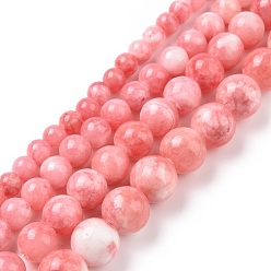 Pink Pekin naturelles perles de jade brins, teint, ronde, rose, 8mm, Trou: 1.2~1.5mm, Environ 50 pcs/chapelet, 16 pouce