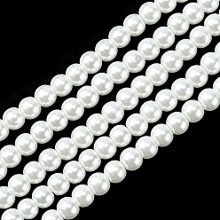 White Eco-Friendly Dyed Glass Pearl Round Beads Strands, Grade A, Cotton Cord Threaded, White, 4~4.5mm, Hole: 0.7~1.1mm, about 104pcs/strand, 15 inch