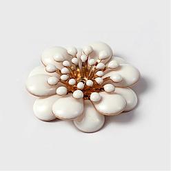 White Flower Brass Enamel Cabochon Settings, Golden, White, Tray: 4mm, 30x7mm, Hole: 1mm