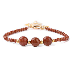 Камень с Пылевым Золотом Круглые браслеты из синтетического золота с бусинами, с застежкой омар коготь