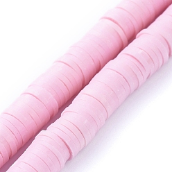 Бледно-Розовый Бусины из хеши из полимерной глины ручной работы, Диск / плоские круглые, розовый жемчуг, 8x0.5~1 мм, отверстие : 2 мм, около 380~400 шт / нитка, 17.7 дюйм