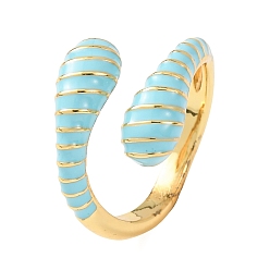 Небесно-голубой Латунные эмалевые манжеты открытые кольца для женщин, без кадмия и без свинца, долговечный, стойки покрытие, реальный 18 k позолоченный, голубой, 2.5~5.5 мм, внутренний диаметр: 17 мм