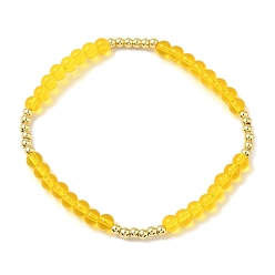 Желтый Женские браслеты из круглых бусин из латуни и стекла, стойки покрытие, без свинца и без кадмия, долговечный, желтые, внутренний диаметр: 2-1/8 дюйм (5.3 см)