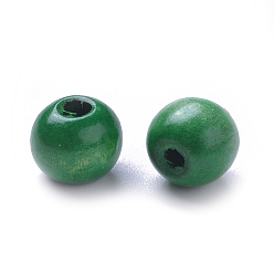 Green Dyed Natural Wood Beads, Round, Lead Free, Green, 6x4~5mm, Hole: 2mm, about 13600pcs/1000g