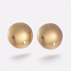 Golden Ion Plating(IP) 304 Stainless Steel Stud Earring Findings, with Loop, Flat Round, Golden, 13x2mm, Hole: 1.5mm, Pin: 0.8mm