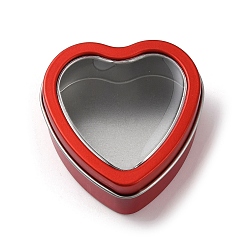 Red Tinplate Iron Heart Shaped Candle Tins, Gift Boxes with Clear Window Lid, Storage Box, Red, 6x6x2.8cm