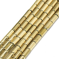 Real 18K Gold Plated Electroplate Non-magnetic Synthetic Hematite Beads Strands, Column, Real 18K Gold Plated, 5x3mm, Hole: 0.9mm, about 77~78pcs/strand, 15.75 inch(40cm)