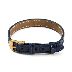 Midnight Blue Leather Textured Watch Bands, with Ion Plating(IP) Golden 304 Stainless Steel Buckles, Adjustable Bracelet Watch Bands, Midnight Blue, 23.2x1~1.25x0.5cm