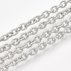 Real Platinum Plated Brass Cable Chains, Textured, Unwelded, with Spool, Oval, Real Platinum Plated, 5.5x4.5x1mm, about 32.8 Feet(10m)/roll