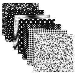 Black Printed Floral Cotton Fabric, for Patchwork, Sewing Tissue to Patchwork, Quilting, Black, 25x25cm, 50x50cm, 14sheets/bag