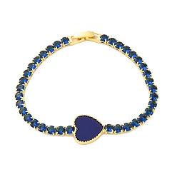 Королевский синий Латунные браслеты-цепочки с микропаве из кубического циркония для женщин, сердце, cmолой, долговечный, без кадмия и без свинца, реальный 18 k позолоченный, королевский синий, 7-1/2x1/8 дюйм (19x0.4 см)