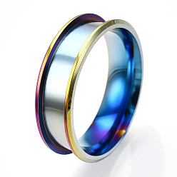 Rainbow Color 201 рифленое кольцо из нержавеющей стали для женщин, Радуга цветов, внутренний диаметр: 17 мм, широк: 6 мм