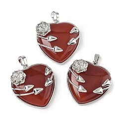 Красный Агат Подвески в форме сердца из натурального сердолика с подогревом, латунные цветочные обертки для любви, платина, окрашенная и подогревом, 35x32x11.5 мм, отверстие : 8x5 мм