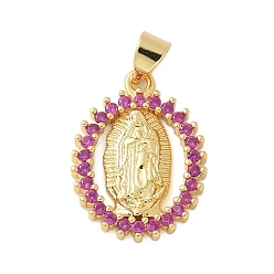 Камелия Латунные микро проложить кубического циркония подвески, овальные с рисунками " virgin mary", стойки покрытие, без кадмия и без свинца, долговечный, реальный 18 k позолоченный, камелия, 20x15x2.5 мм, отверстие : 4x3.5 мм