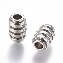 Antique Silver Alloy European Groove Beads, Large Hole Beads, Column, Antique Silver, 15x9.5mm, Hole: 4mm