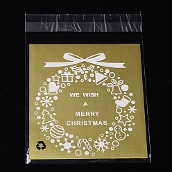 Goldenrod Rectangle OPP Cellophane Bags for Christmas, with Wreath Pattern, Goldenrod, 14x9.9cm, Unilateral Thickness: 0.035mm, Inner Measure: 11x9.9cm, about 95~100pcs/bag