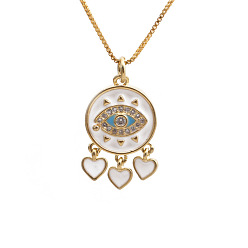 A0468YS Heart Devil's Eye + Box Chain Gold-Plated Copper Zirconia Evil Eye Necklace with Fatima Hand Design