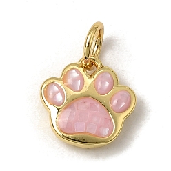 Pink Латунь эмаль подвески, с оболочкой, лапы печатать прелести, без кадмия и без свинца, стойки покрытие, долговечный, реальный 18 k позолоченный, розовые, 10x10x3 мм, отверстие : 3.5 мм