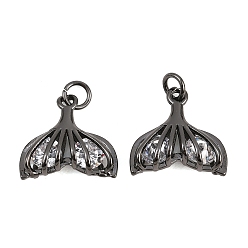 Черный Цвет Металла Латунные подвески с фианитами, прелести рыбий хвост, без кадмия и без свинца, стойки покрытие, долговечный, металлический черный , 15x16x5 мм, отверстие : 3.5 мм