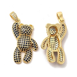 Midnight Blue Brass Micro Pave Cubic Zirconia Pendants, Bear Charms, Golden, Midnight Blue, 31x16x5.5mm, Hole: 4x2.5mm