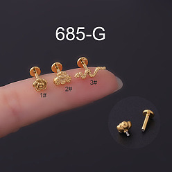 Золотой 316l хирургические лабреты из нержавеющей стали с внутренней резьбой, змея, золотые, 6 мм, штифты : 1.2 мм